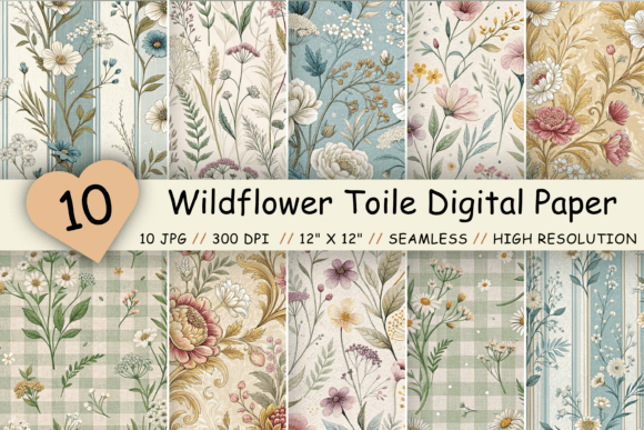 Download Wildflower Toile Digital Paper Pack - Flower Collection