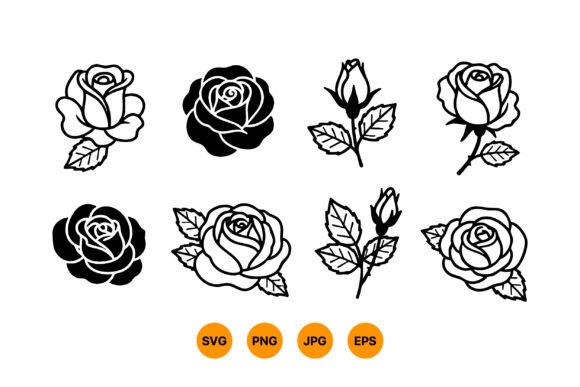 Download Rose Flower Vector Set with Black and Wh - Flower Collection