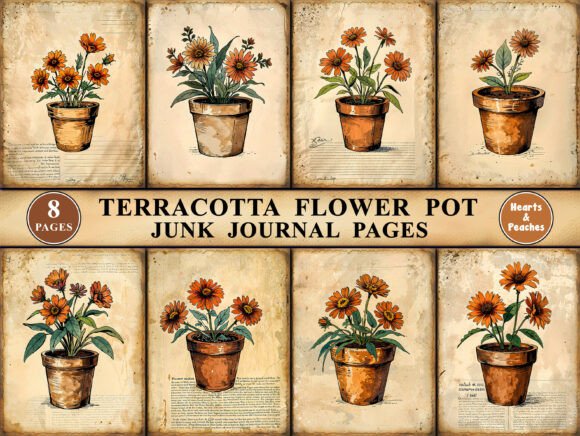 Download Terracotta Flower Pot Junk Journal Pages - Flower Collection