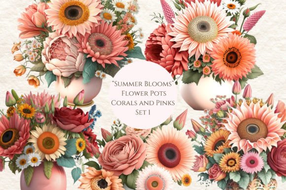 Download Summer Blooms - Flower Pots Pink &amp; Coral - Flower Collection
