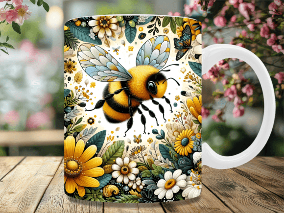 Download Vintage Bumble Bee Wildflower Mug Wrap - Flower Collection
