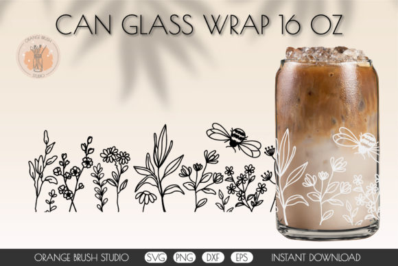 Download Flowers and Bee SVG Can Glass Wrap 16 Oz - Flower Collection