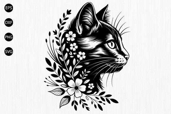 Download Floral Cat Svg, Cat with Flower SVG, Cat - Flower Collection