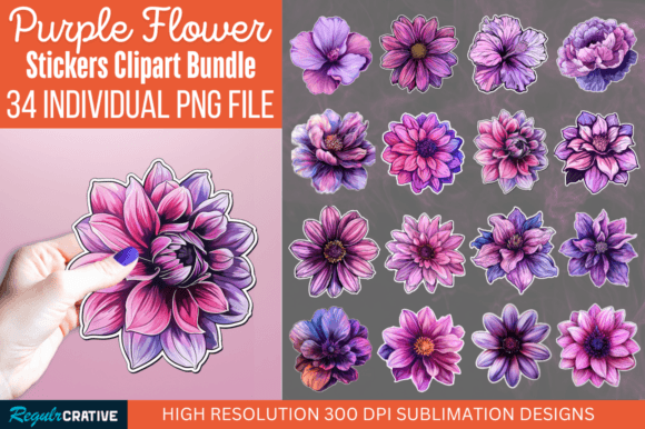 Download Purple Flower Sticker Clipart PNG Bundle - Flower Collection