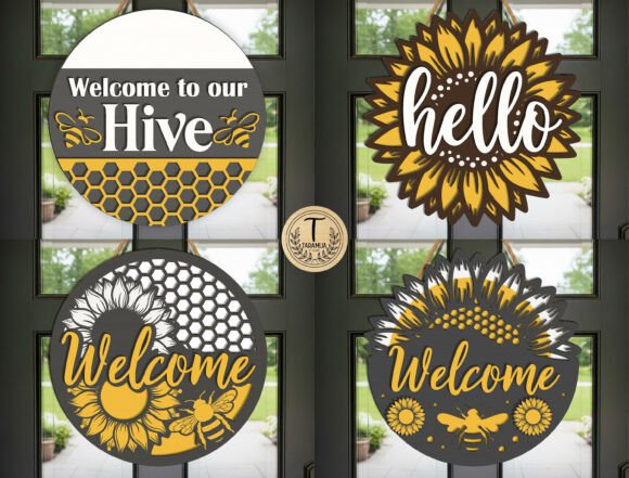 Download Bee Sunflower Door Sign SVG Bundle - Flower Collection