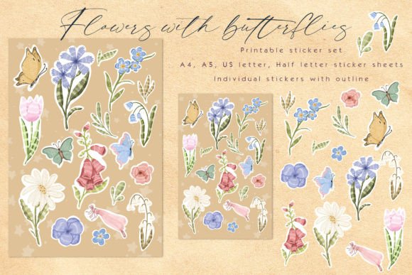 Download Butterfly Flowers Sticker Set - Flower Collection